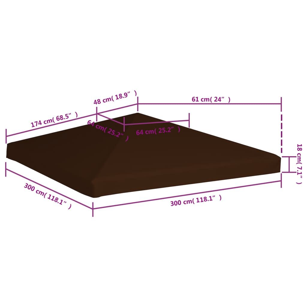 vidaXL غطاء سقف جازيبو 310 جم/ م² 3×3 م بني