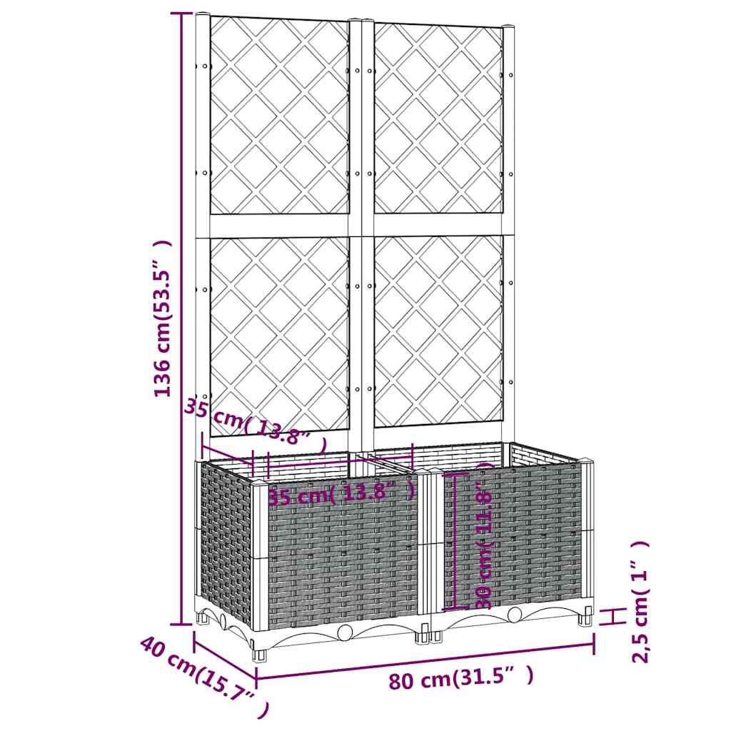 vidaXL حوض حديقة مع تعريشة أزرق رمادي 80×40×136 سم PP