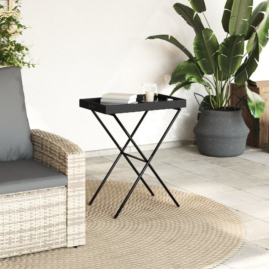 vidaXL طاولة صينية قابلة للطي لون أسود 65×40×75 سم بولي روطان