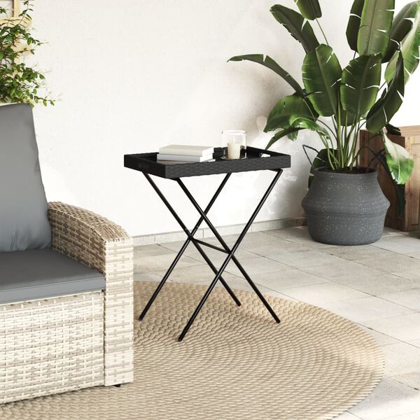 vidaXL طاولة صينية قابلة للطي لون أسود 65×40×75 سم بولي روطان