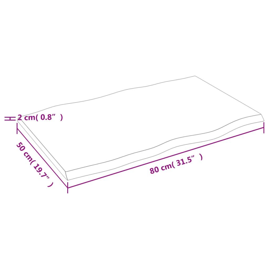 vidaXL سطح طاولة لون بني فاتح 2x50x80 سم خشب بلوط صلب معالج وحواف خام