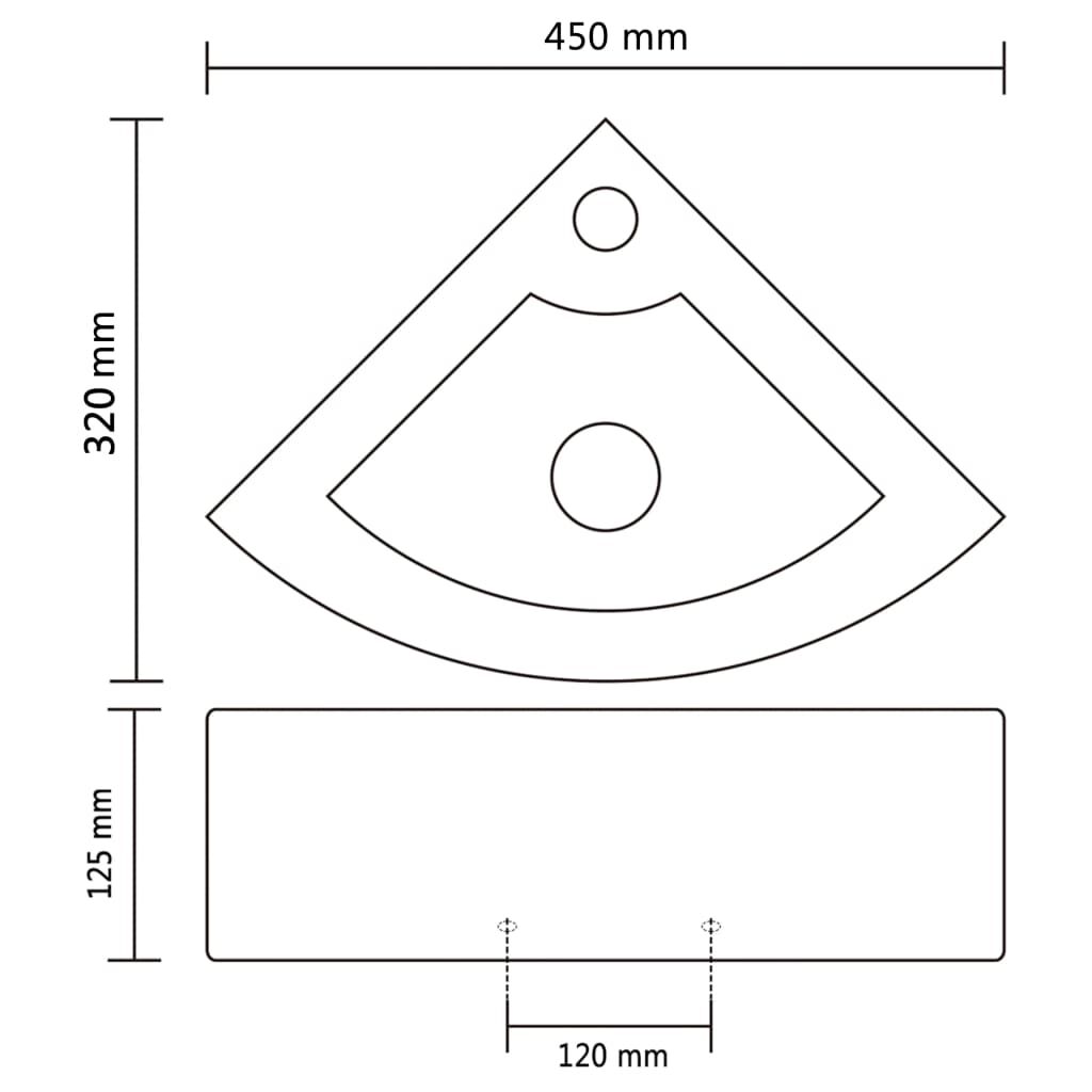 vidaXL حوض غسيل مع فتحة تدفق 12.5x32x45 سم أبيض