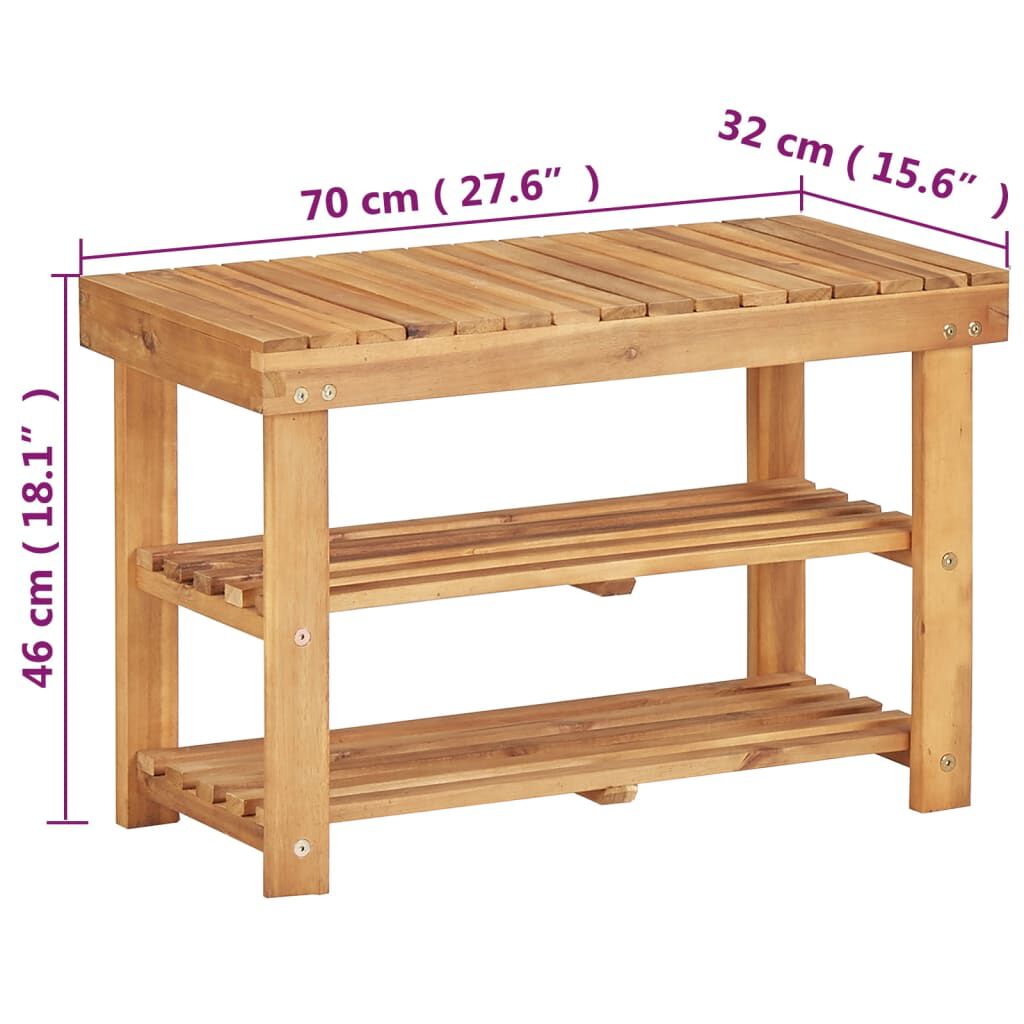 vidaXL رف أحذية 70×32×46 سم خشب أكاسيا صلب