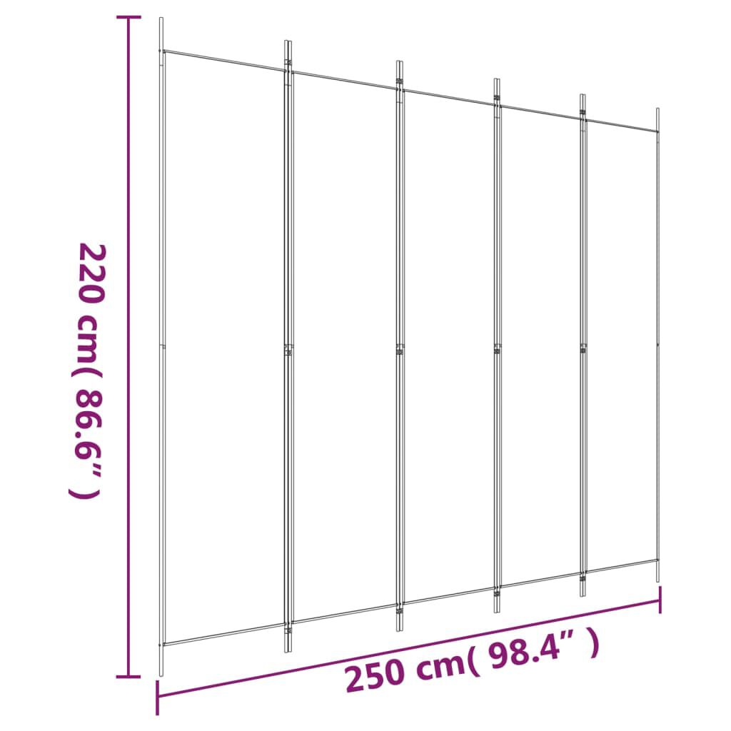 vidaXL مقسم غرفة 5-ألواح بني 250×220 سم قماش