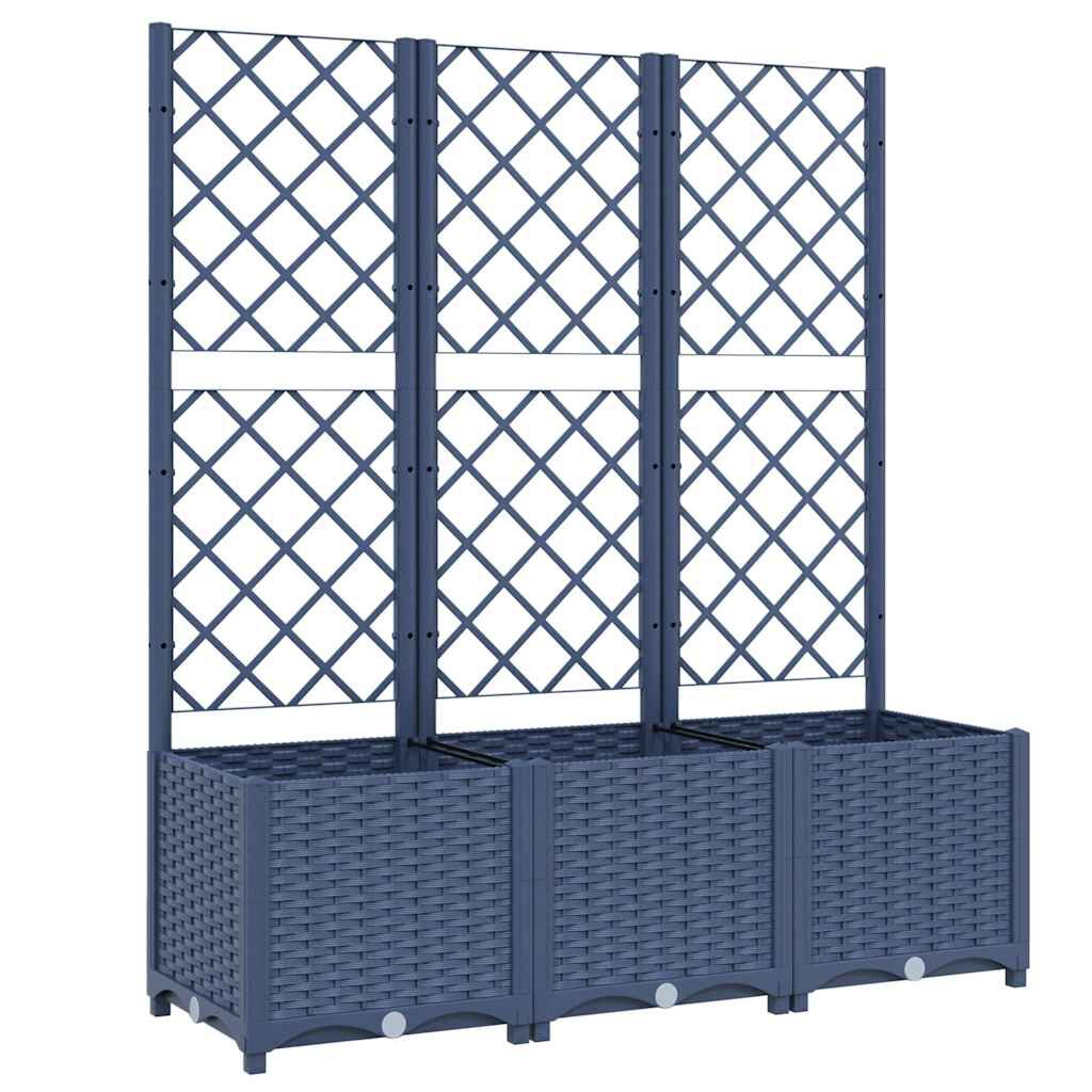 vidaXL حوض حديقة مع تعريشة أزرق رمادي 120×40×136 سم PP