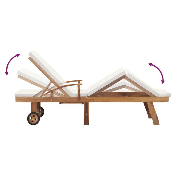 vidaXL كرسي تشمّس مع وسادة خشب ساج صلب كريمي