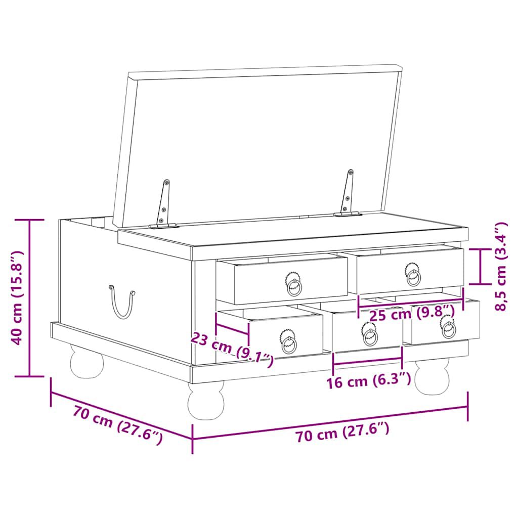 vidaXL طاولة قهوة خشب مستصلح 70x70x38 سم