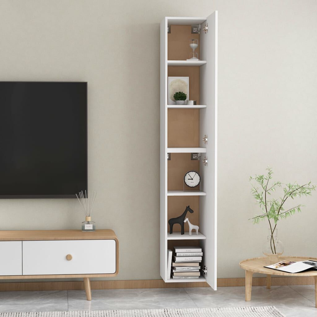 vidaXL خزانات تلفزيون 2 ق أبيض 30.5×30×90 سم خشب صناعي