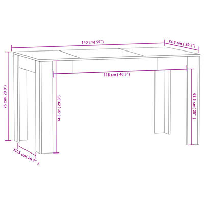 vidaXL طاولة سفرة لون رمادي أسمنتي 140×74,5×76 سم خشب صناعي