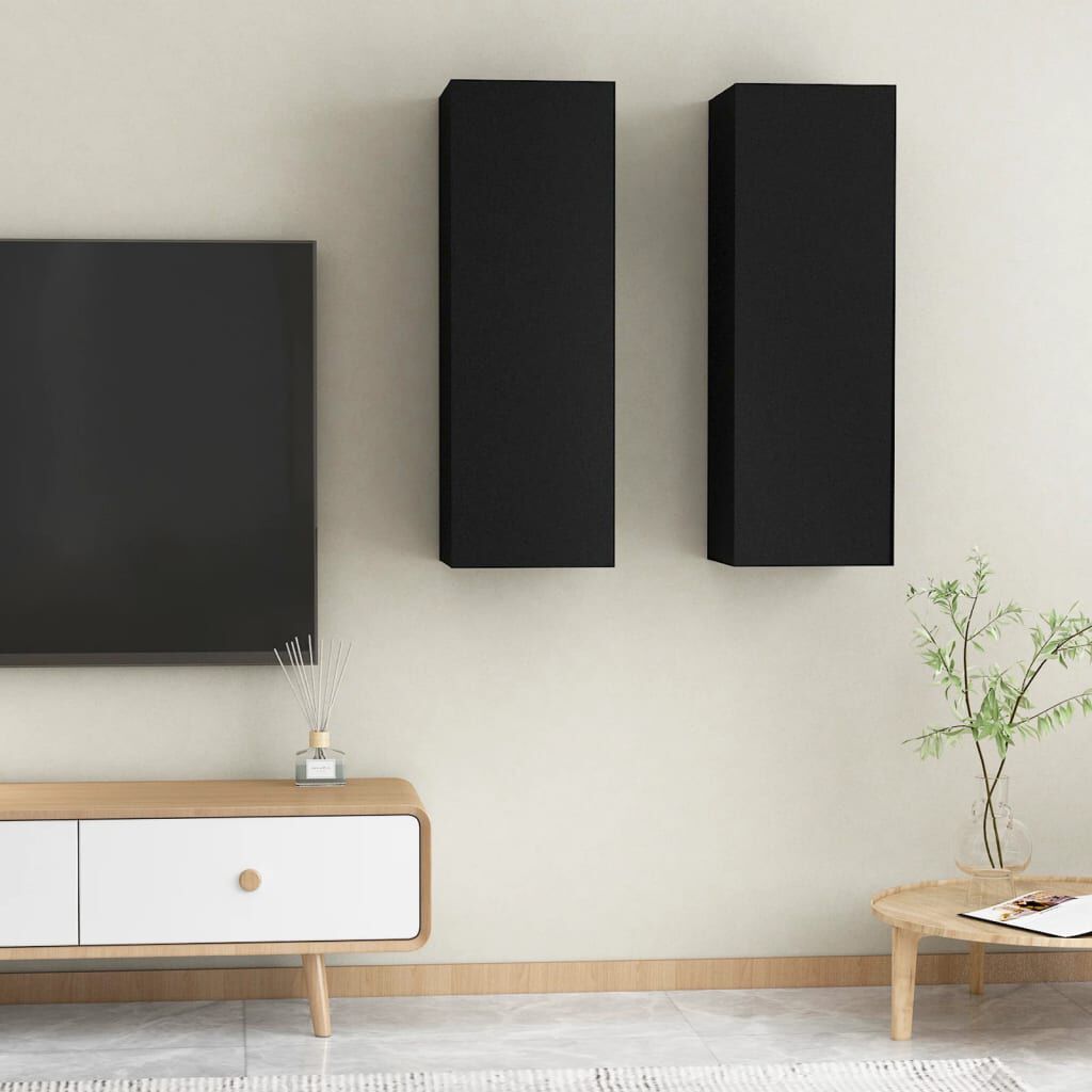 vidaXL خزانات تلفزيون 2 ق أسود 30.5×30×90 سم خشب صناعي