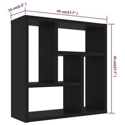 vidaXL رف جداري أسود 45.1×16×45.1 سم خشب صناعي