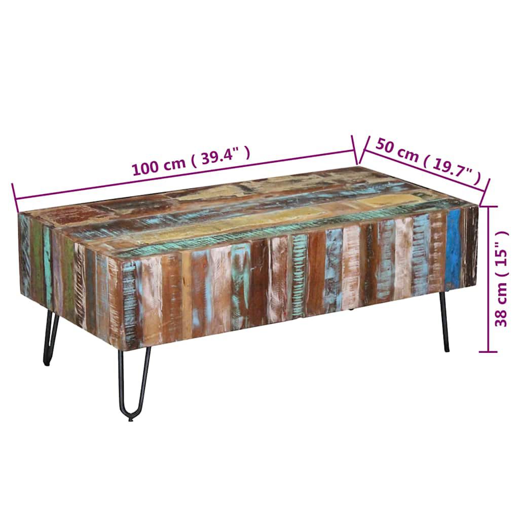 243455 vidaXL طاولة قهوة خشب صلب مستصلح 100x50x38 سم