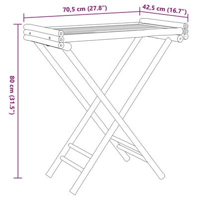 vidaXL طاولة صينية قابلة للطي 80x42,5x70,5 سم خيزران