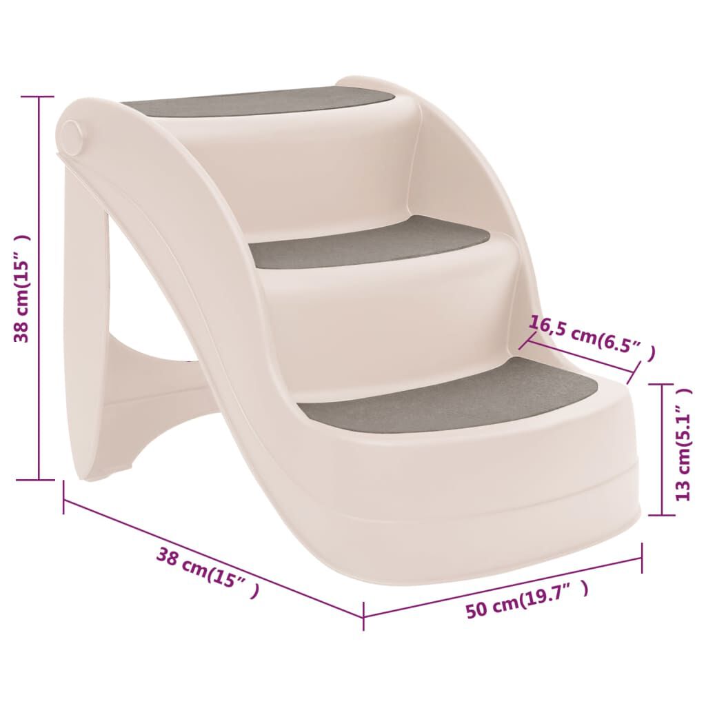 vidaXL سلم كلاب قابل للطي 3 درجات كريمي 50×38×38 سم بلاستيك
