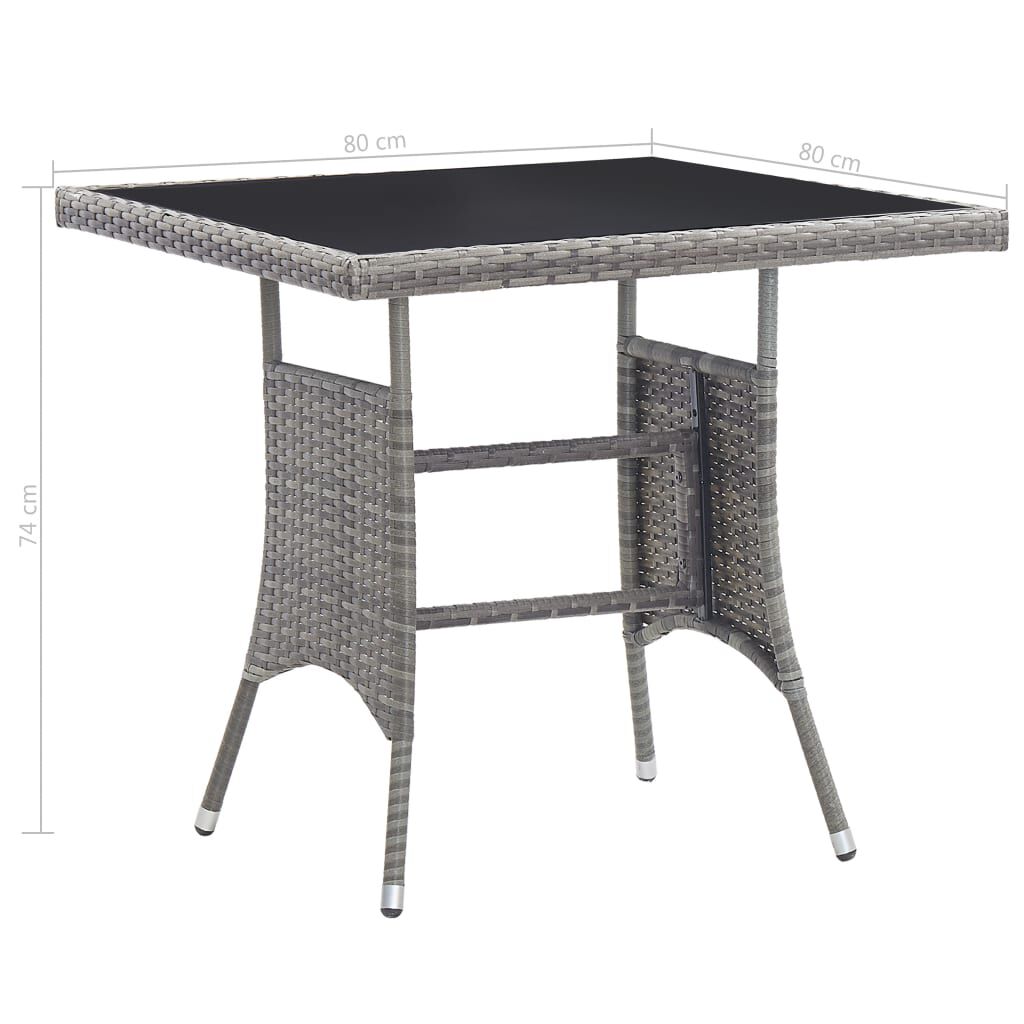 vidaXL طاولة حديقة لون رمادي 80×80×74 سم بولي روطان