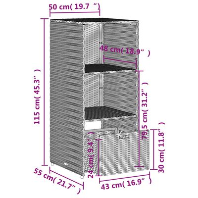 vidaXL خزانة تخزين حديقة لون رمادي 115x55x50 سم بولي روطان