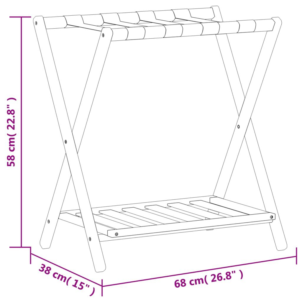 vidaXL حامل أمتعة 58x38x68 سم خيزران أسود