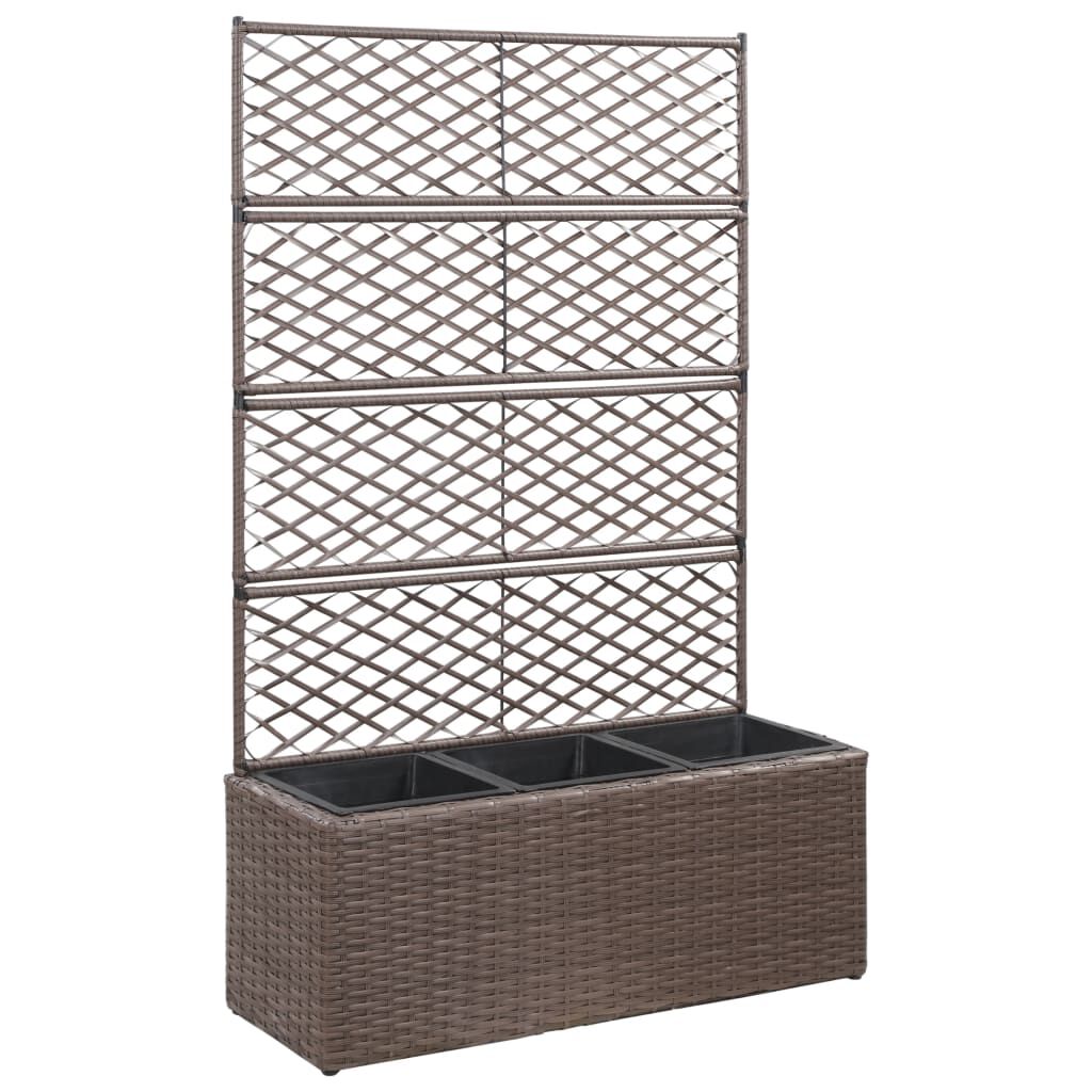 حوض تعريشة زراعي مرتفع مع 3 أصائص 130x30x83 سم بولي روطان بني