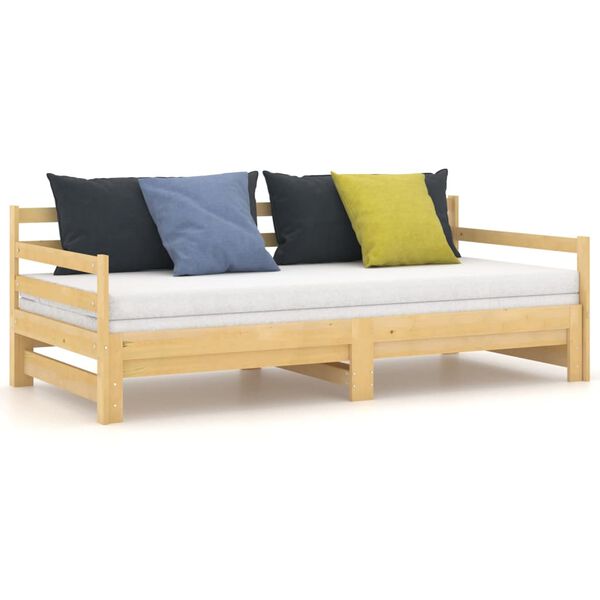 vidaXL سرير نهاري قابل للسحب خشب صنوبر صلب 2×(90×200) سم