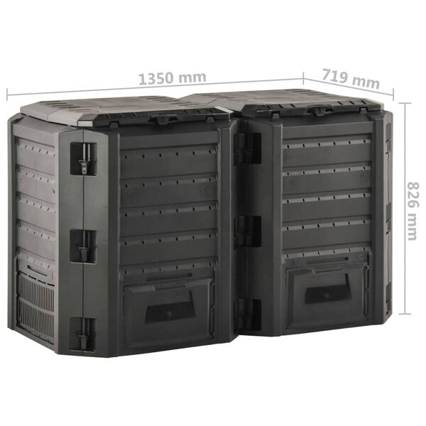 vidaXL سلة حديقة كمبوستر أسود 800 لتر