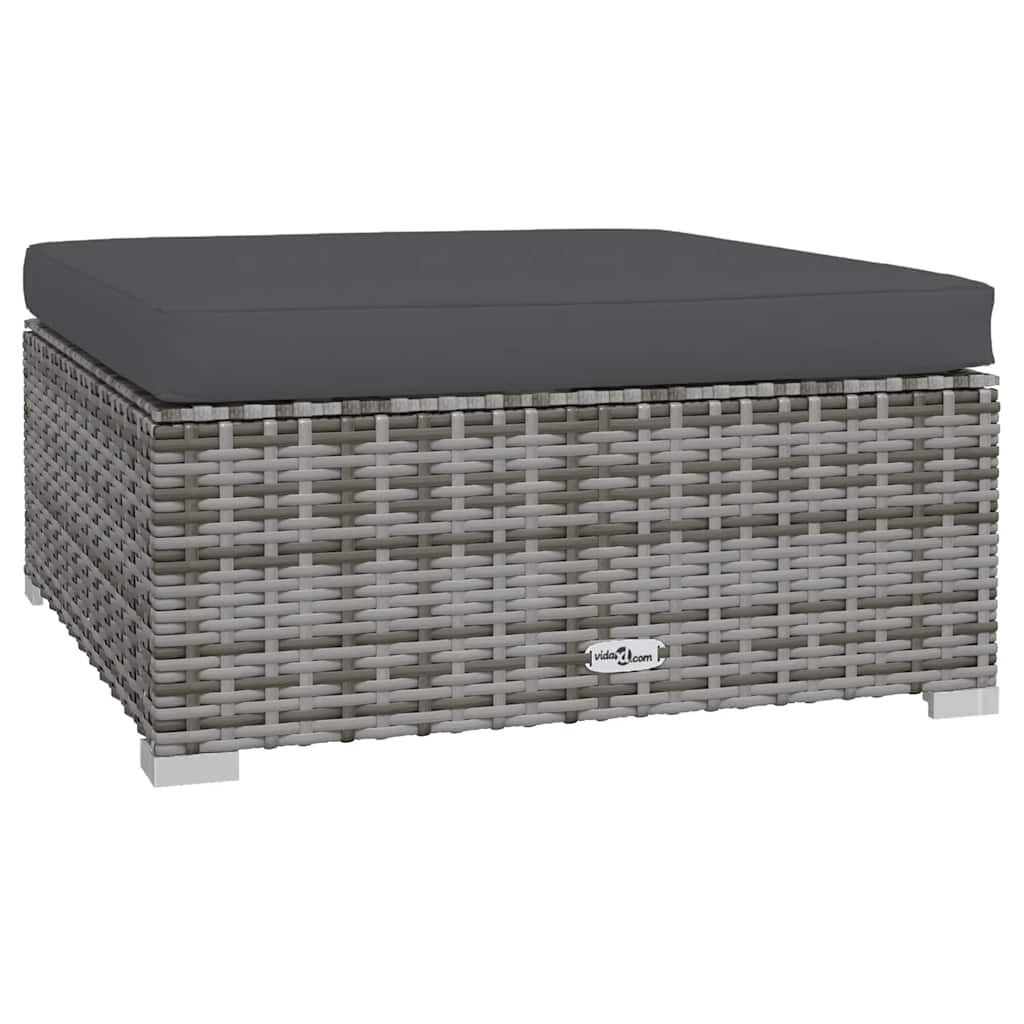 vidaXL مسند قدم حديقة مع وسادة رمادي 70×70×30 سم بولي روطان