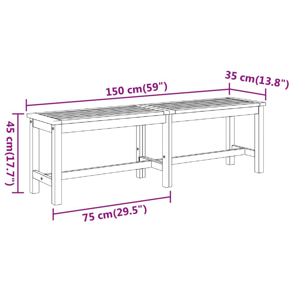vidaXL مقعد طويل للحديقة 45x35x150 سم خشب أكاسيا صلب