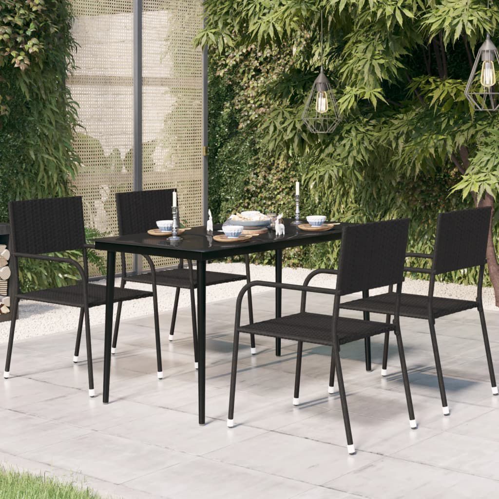 vidaXL طاولة سفرة حديقة أسود 140×70×74 سم فولاذ وزجاج