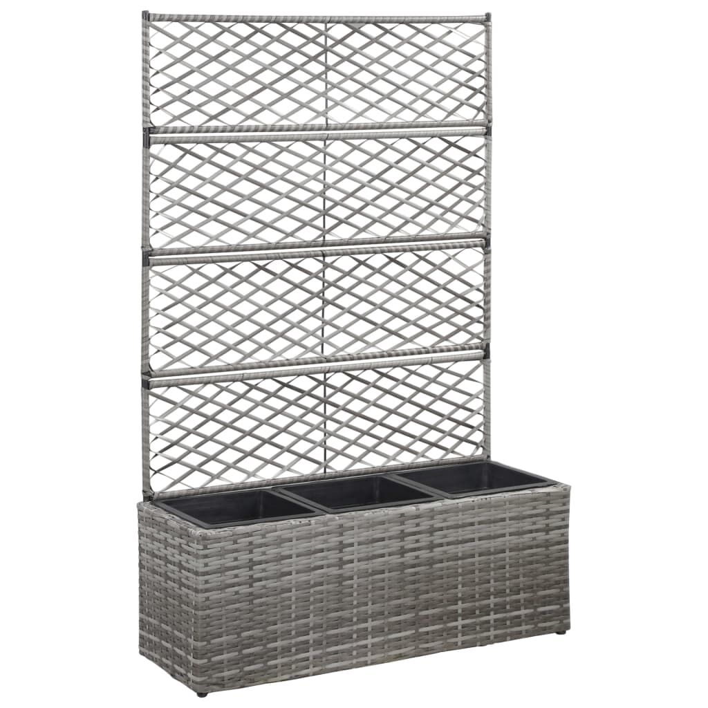 حوض تعريشة زراعي مرتفع مع 3 أصائص 130x30x83 سم بولي روطان رمادي