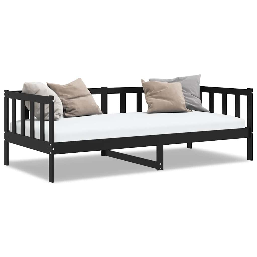 vidaXL سرير نهاري خشب صنوبر صلب أسود 90×200 سم