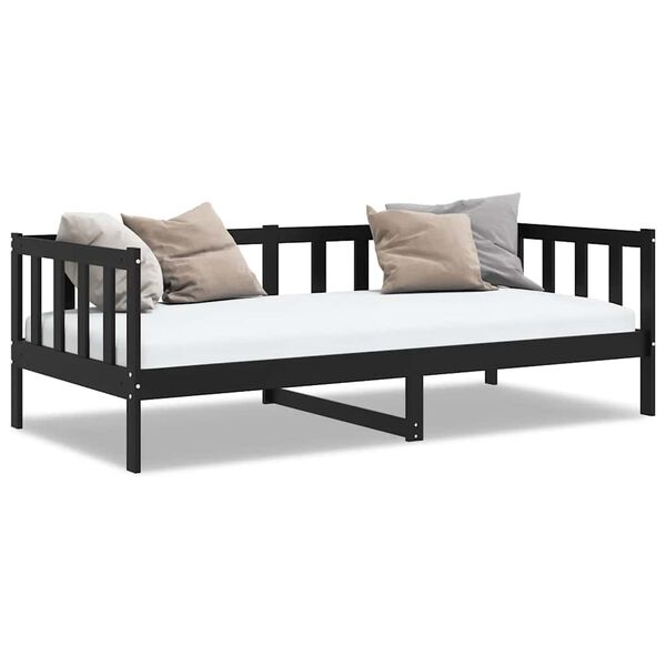 vidaXL سرير نهاري خشب صنوبر صلب أسود 90×200 سم