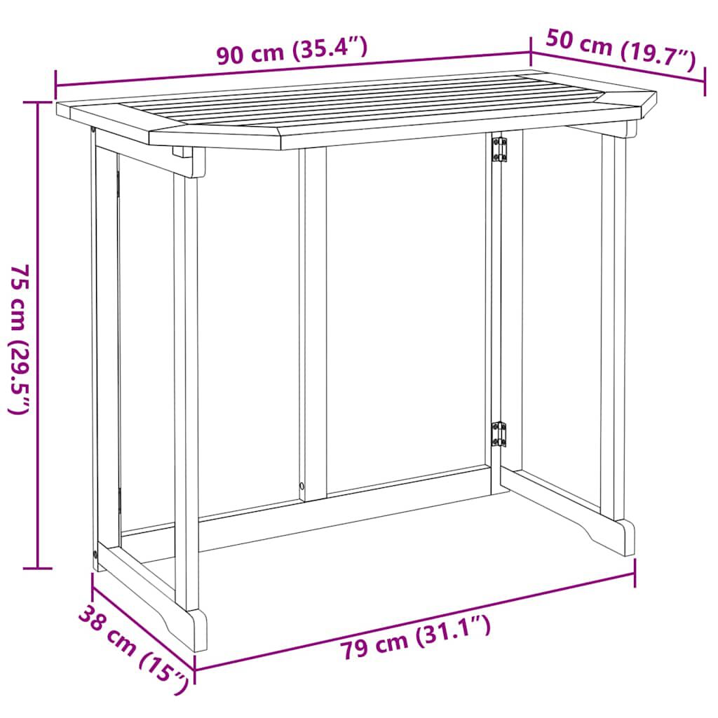 vidaXL طاولة بيسترو 90×50×75 سم خشب سنط صلب