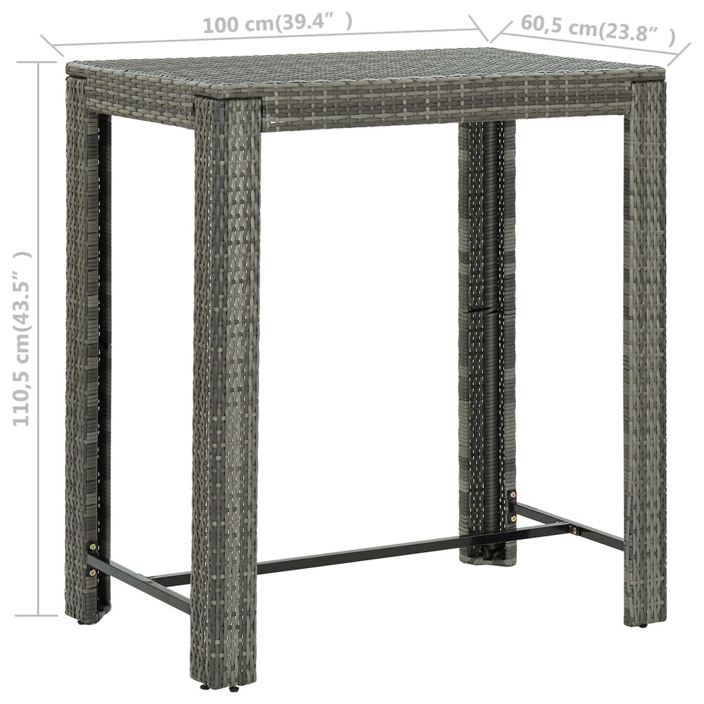vidaXL طاولة بار للحديقة رمادي 100×60.5×110.5 سم بولي روطان