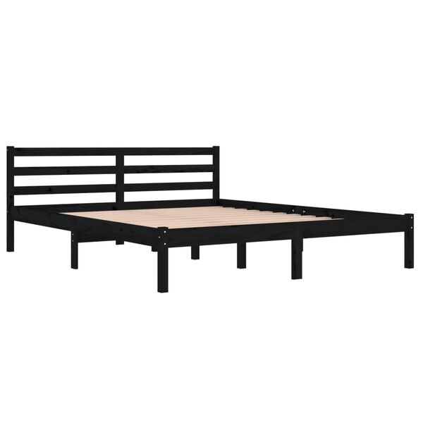 vidaXL إطار سرير خشب صنوبر صلب 160×200 سم أسود