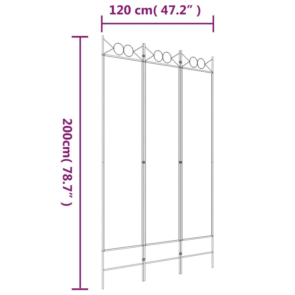 vidaXL مقسم غرفة 3-ألواح بني 120×200 سم قماش