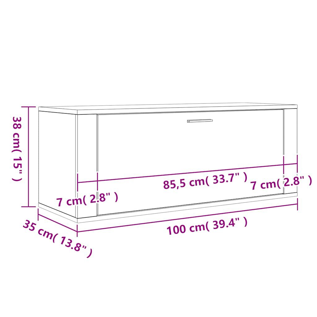 vidaXL خزانة حائط للأحذية أبيض 100x35x38 سم خشب صناعي