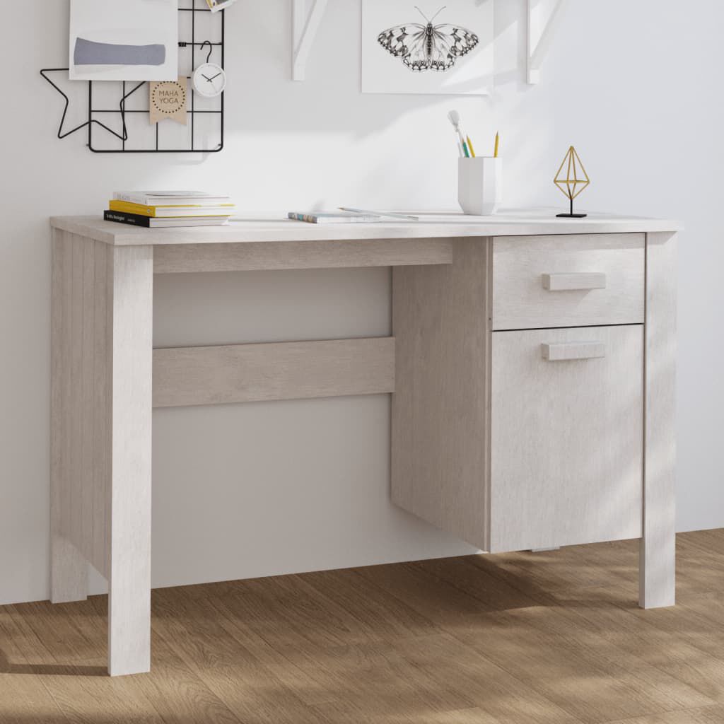 vidaXL مكتب أبيض 113×50×75 سم خشب صنوبر صلب