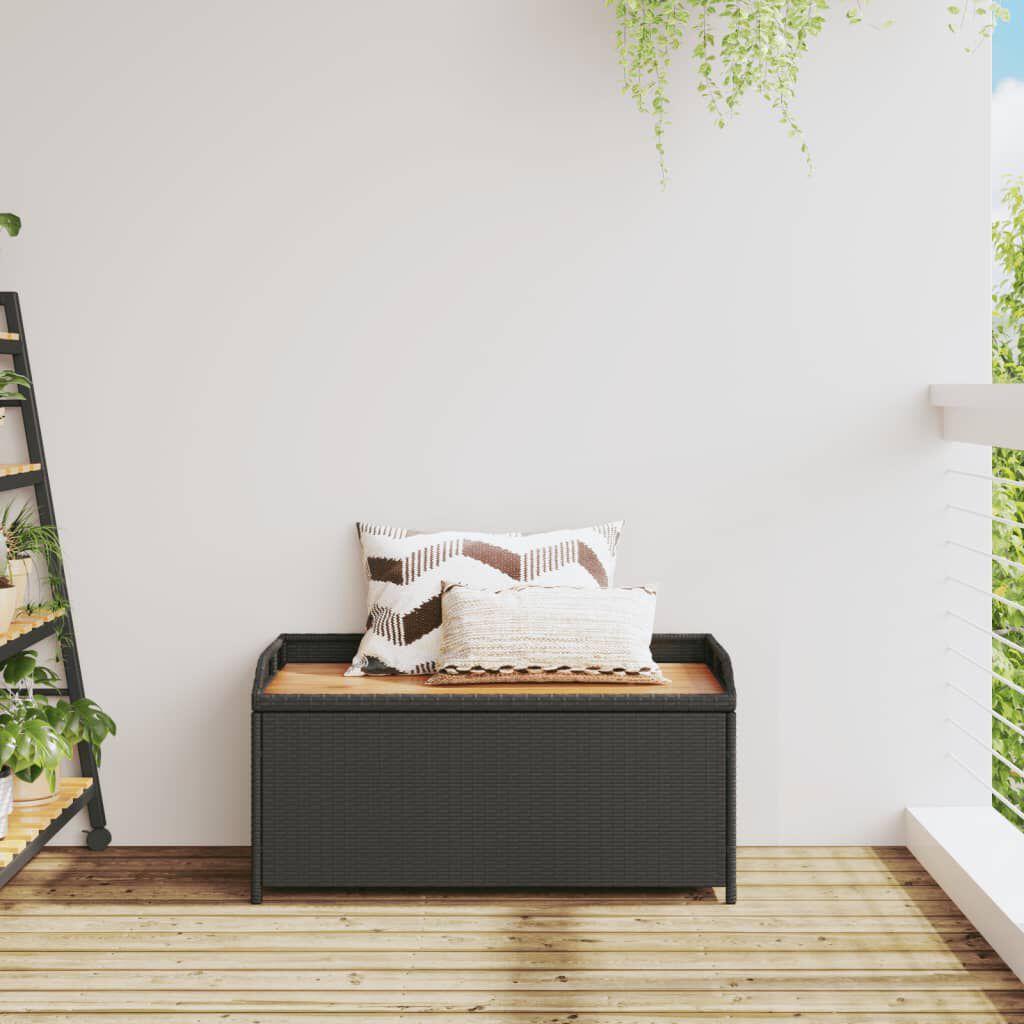 vidaXL مقعد تخزين طويل لون أسود 52x50x100 سم بولي روطان وأكاسيا