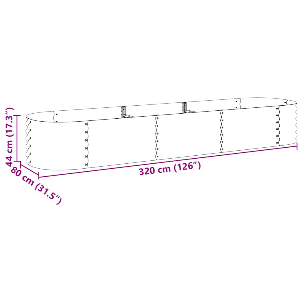 vidaXL حوض حديقة مرتفع 320×80×44 سم فولاذ مجلفن رمادي