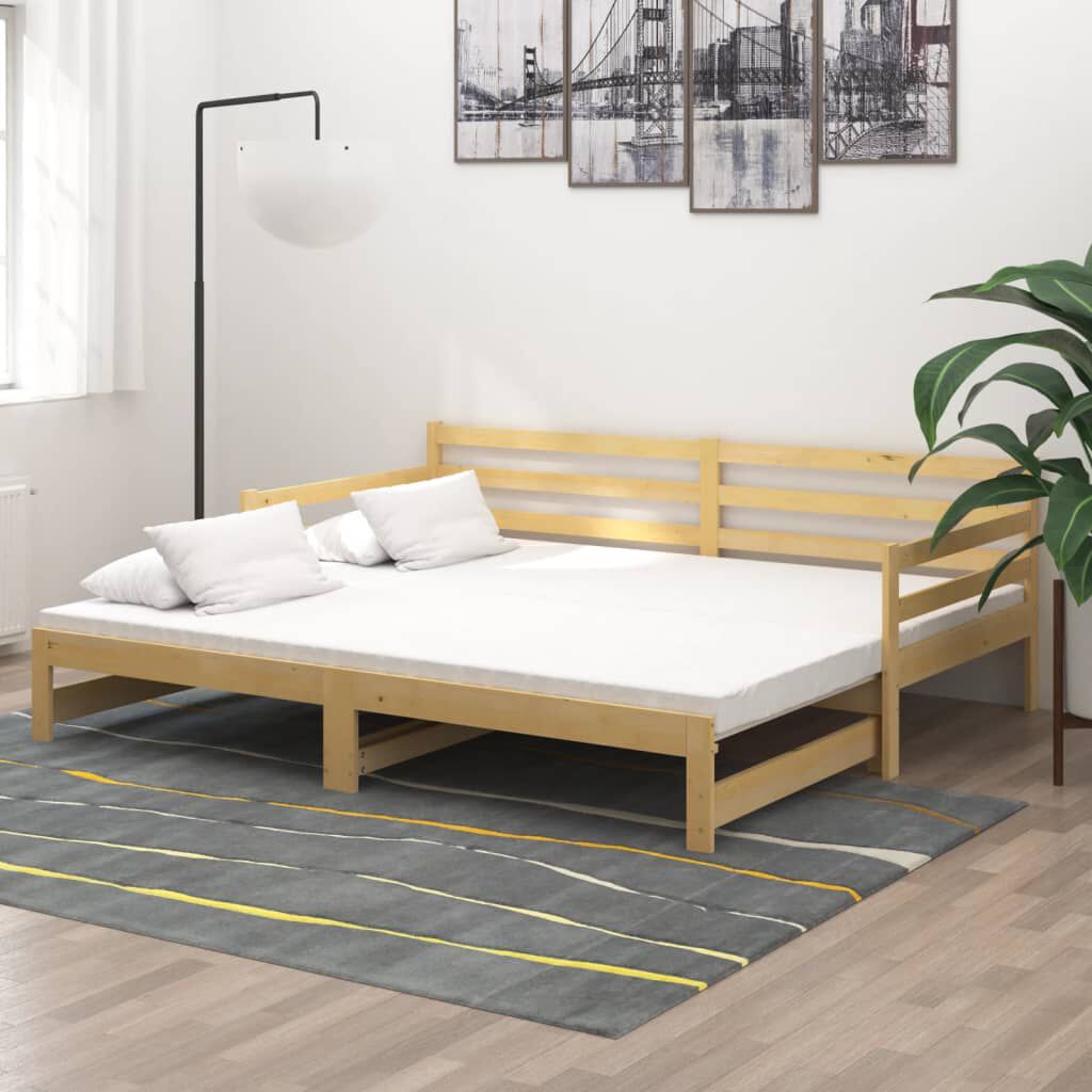 vidaXL سرير نهاري قابل للسحب خشب صنوبر صلب 2×(90×200) سم
