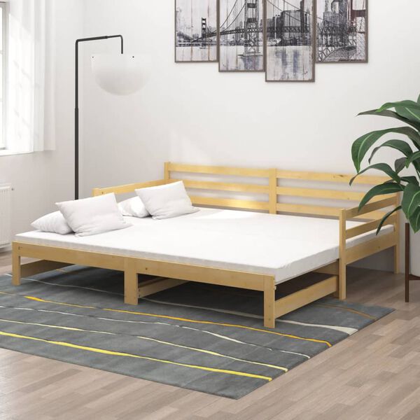 vidaXL سرير نهاري قابل للسحب خشب صنوبر صلب 2×(90×200) سم