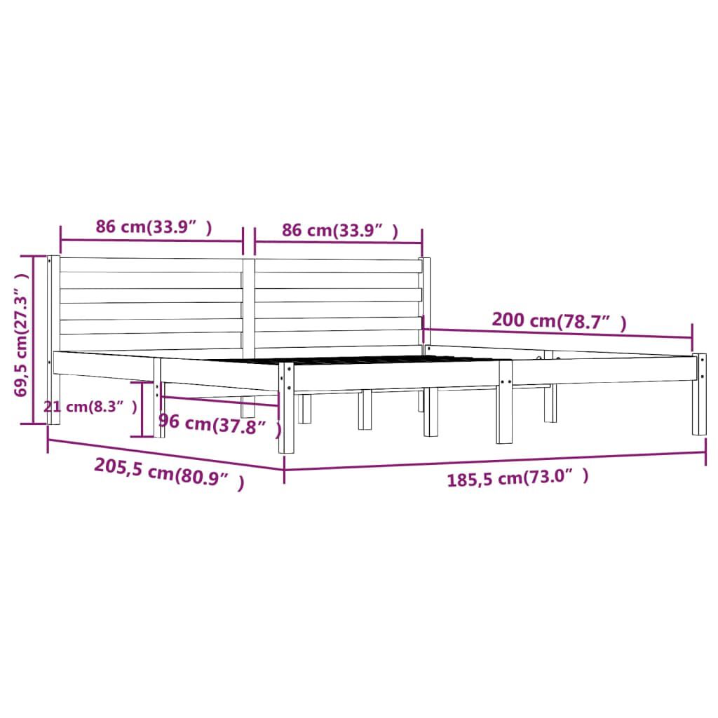 vidaXL إطار سرير خشب صنوبر صلب 180×200 سم 6FT سوبر كينج