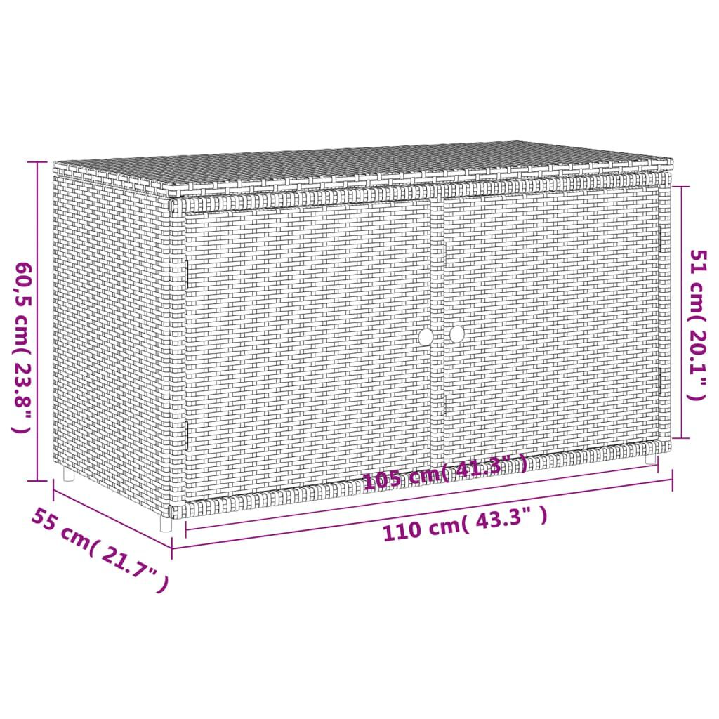 vidaXL خزانة تخزين حديقة لون رمادي 60.5x55x110 سم بولي روطان