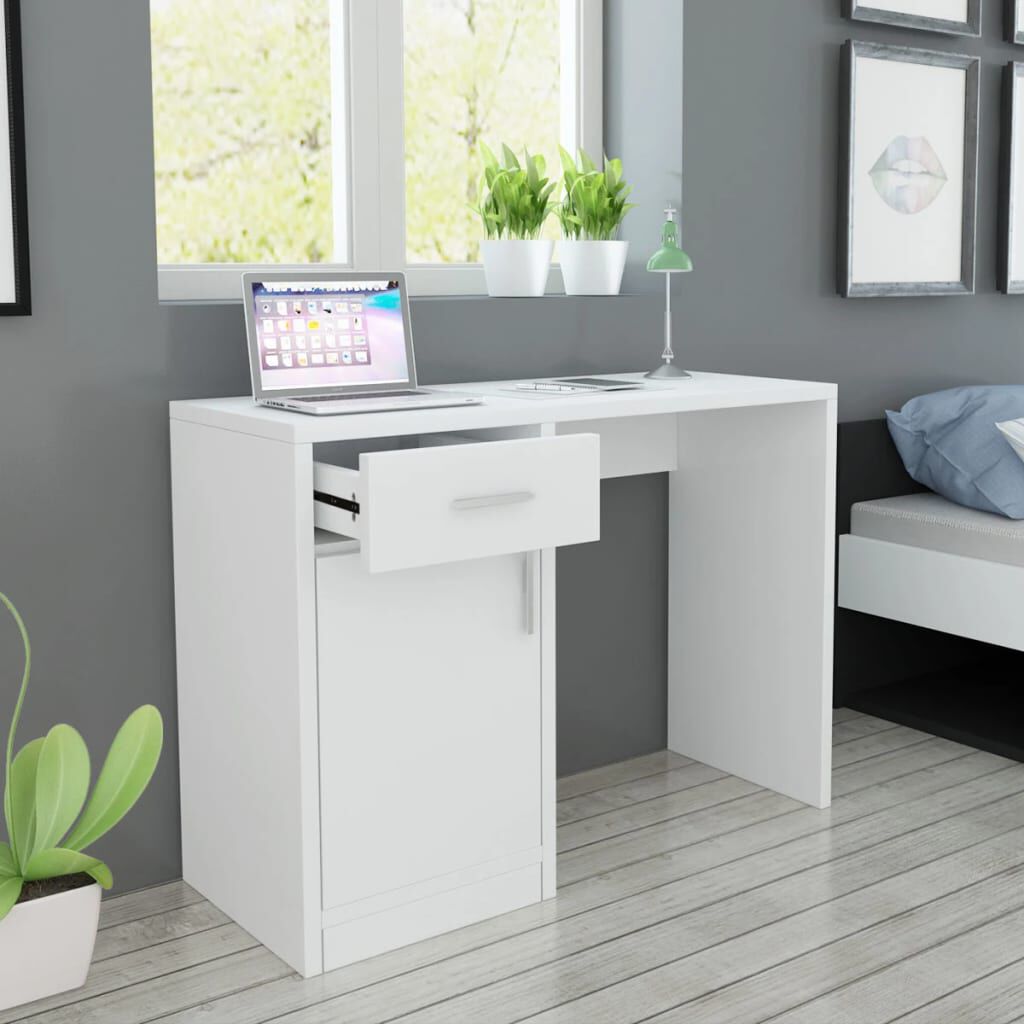 vidaXL مكتب مع درج و خزانة أبيض 73x40x100 سم