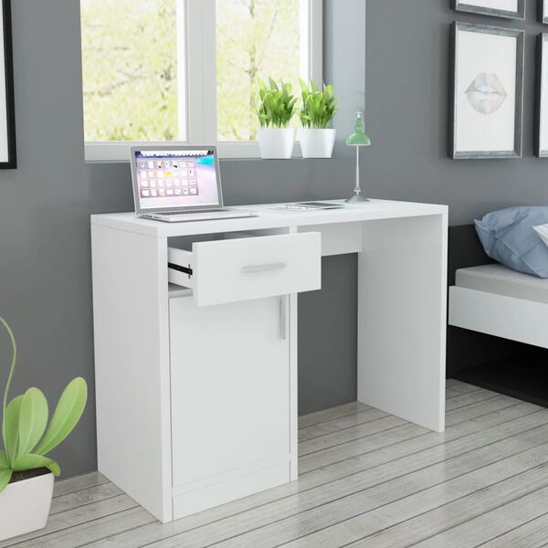 vidaXL مكتب مع درج و خزانة أبيض 73x40x100 سم