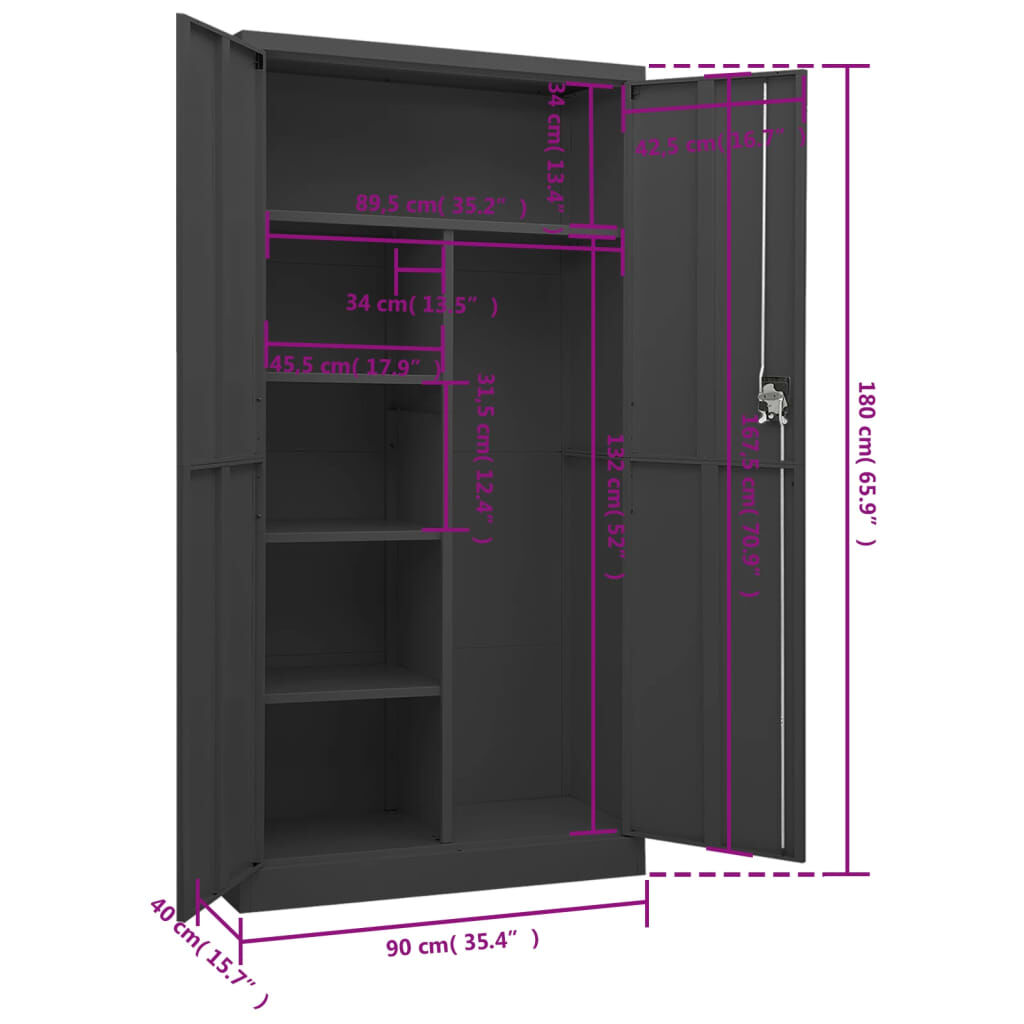 vidaXL خزانة قفل أنثراسيت 90×40×180 سم فولاذ