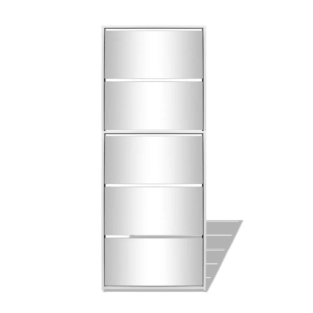 vidaXL خزانة أحذية 5-طبقات مرآة أبيض 63×17×169.5 سم