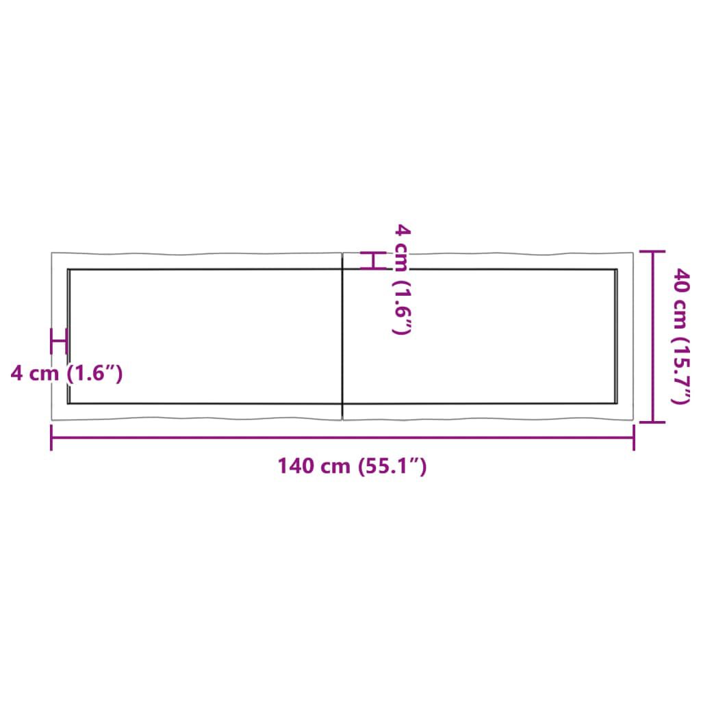 vidaXL سطح طاولة لون بني فاتح 140*40*(2-4) سم خشب صلب معالج وحواف خام
