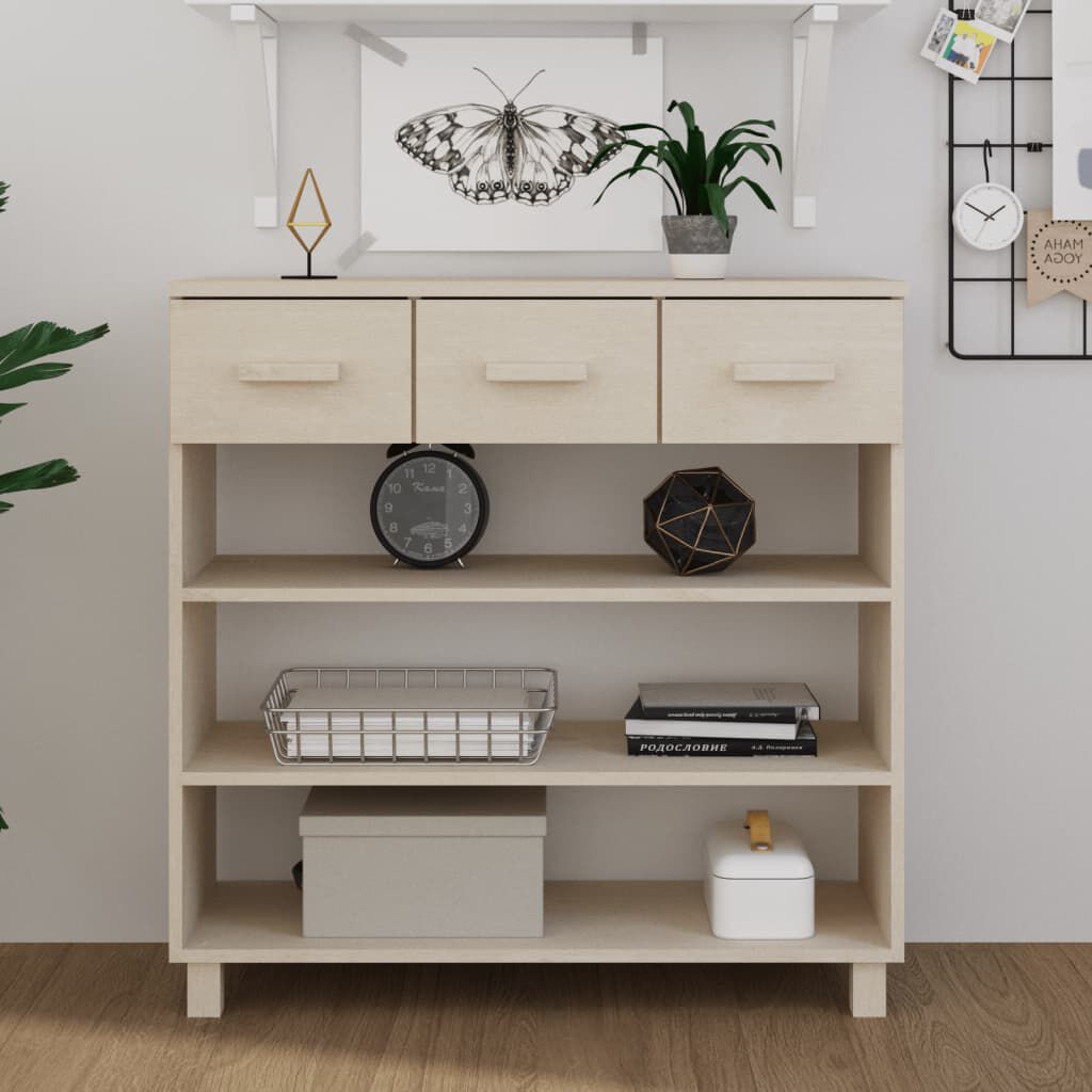 vidaXL طاولة كونسول بني عسلي 90×35×90 سم خشب صنوبر صلب