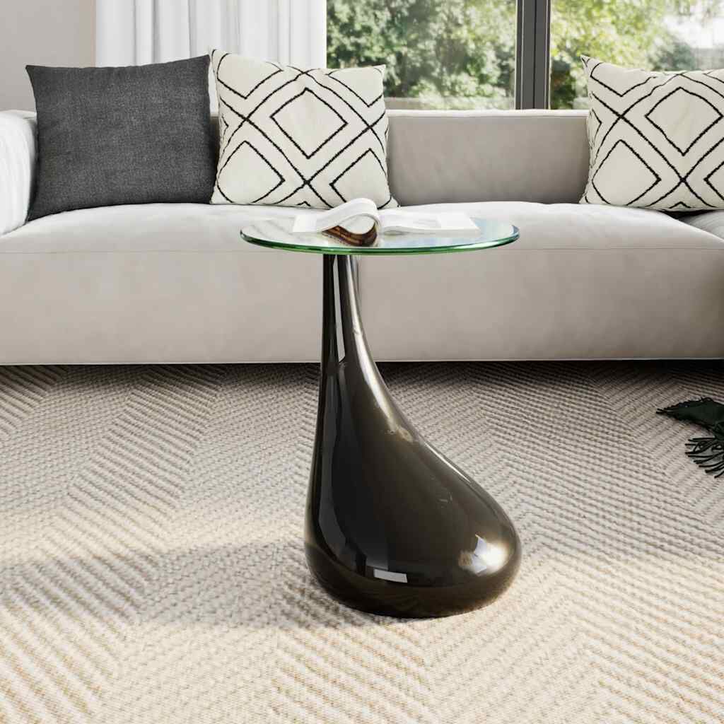 vidaXL طاولة قهوة بسطح زجاجي مستدير أسود شديد اللمعان
