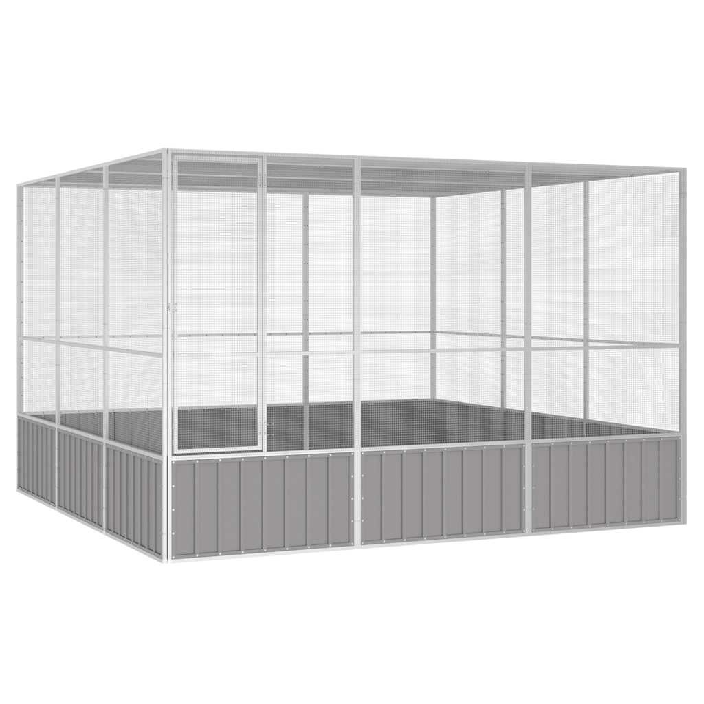 vidaXL قفص طيور لون رمادي 211,5x324,5x302,5 سم فولاذ مجلفن